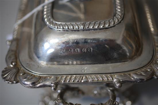 A pair of George III Irish silver two handled rectangular vegetable tureens and covers by James Le Bas, 63.5 oz.